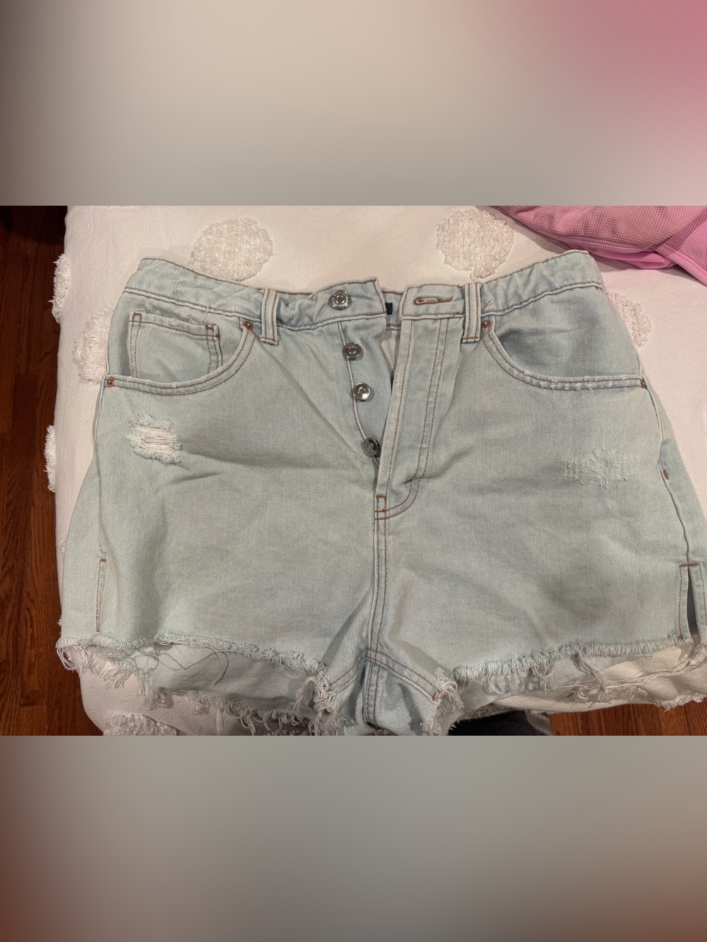 wild fable Light Blue Button-Front Distressed Denim Shorts